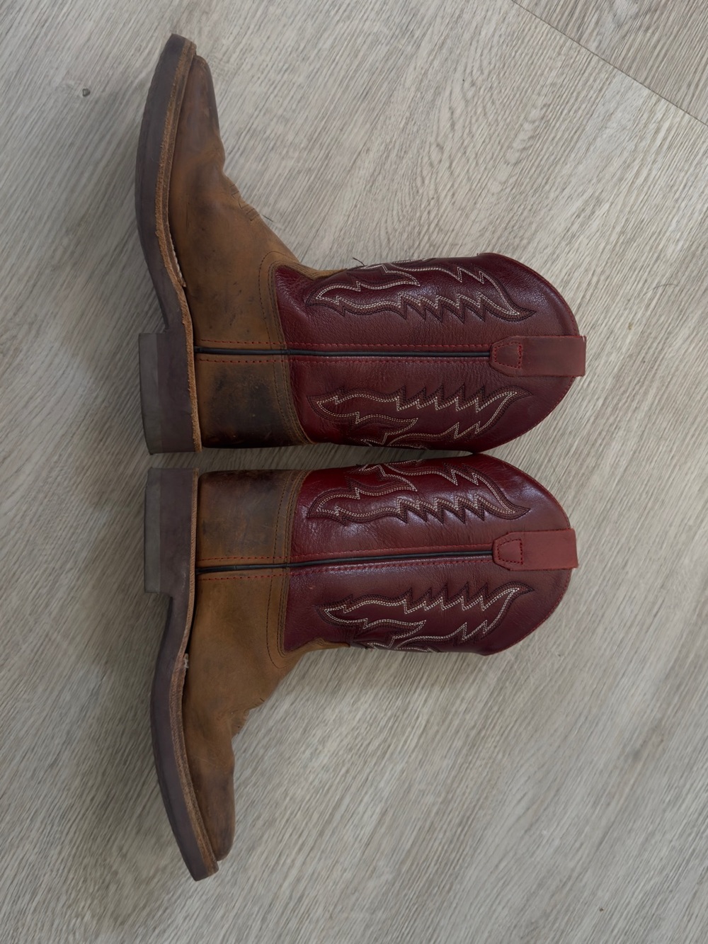 Kids Two-Tone Brown and Burgundy Cowboy Boots